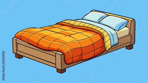 Under the covers A cozy bed with thick blankets tucked all the way under the mattress hiding the sleeper. The covers are warm and soft creating a snug. Cartoon Vector.