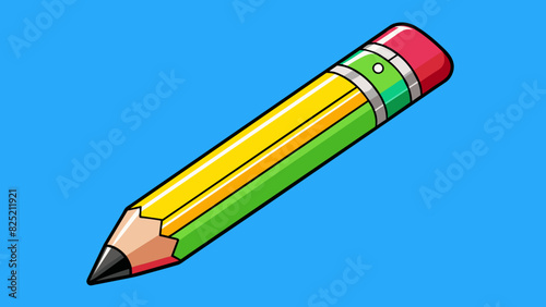 Two wooden pencils Both pencils have a long slender body with a sharp tip at one end and a pink eraser at the other. One is a plain yellow color while. Cartoon Vector.
