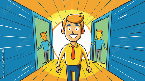 Whenever he entered a room it was like a burst of sunshine came with him. His infectious energy and bright smile were reminiscent of a sunny day. Cartoon Vector.