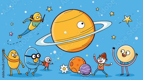 While searching for new planets astronomers detect a distant star with a unique orbit and a system of at least seven planets. This discovery opens up. Cartoon Vector.