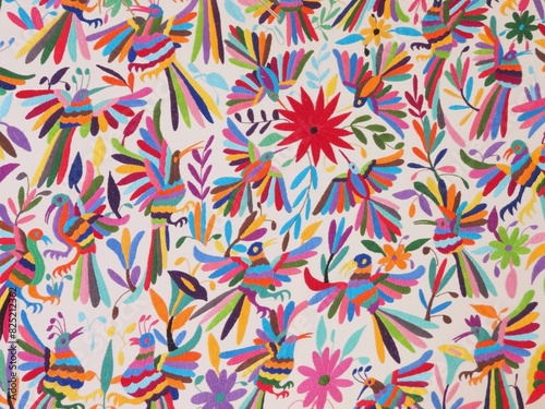 traditional mexican otomi textile colorful pattern