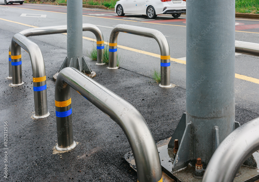 Metal guard is installed next to the iron pillar. Metal guard is installed next to the iron pillar.