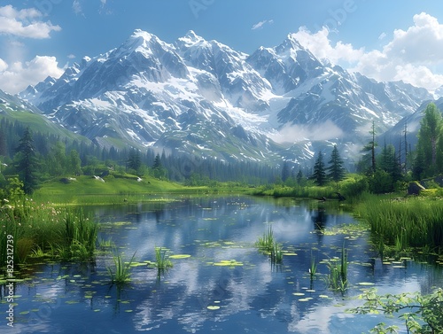 Breathtaking Mountain Landscape with Serene Lake Reflection in Idyllic Alpine Setting