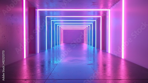 Futuristic digital tunnel with neon lights and immersive depth effects