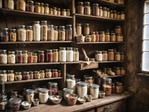 Scavenged food supplies in an old-world pantry