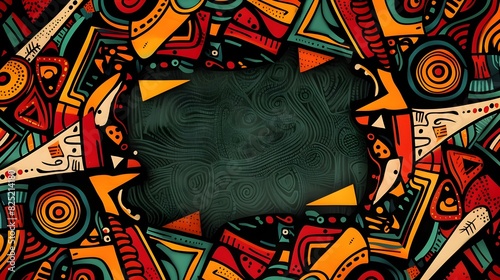 Vibrant Afro Inspired Abstract Geometric Pattern with Rhythmic Angular Overlapping Forms