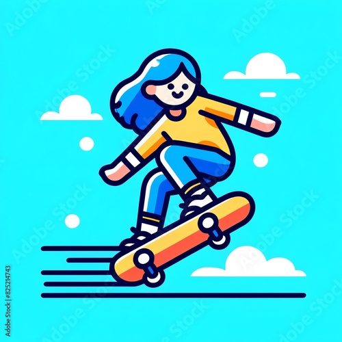 An illustration of a girl skateboarding