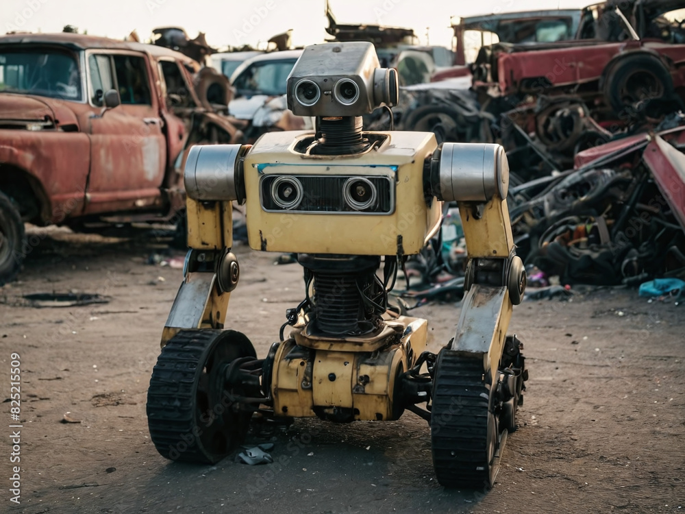 Broken-down robot in a junkyard Broken-down robot in a junkyard