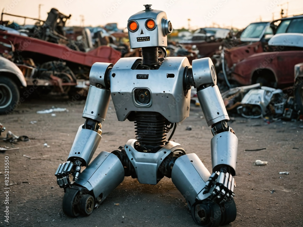 Fototapeta premium Broken-down robot in a junkyard