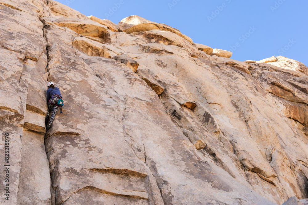 Woman rock climbing in Joshua Tree National Park Woman rock climbing in Joshua Tree National Park