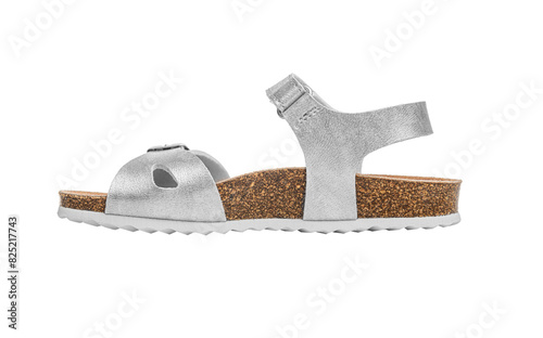 Women's summer shiny sandals isolated on a white background.