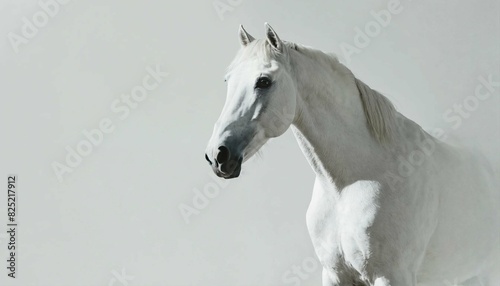 white arabian horse on one color background