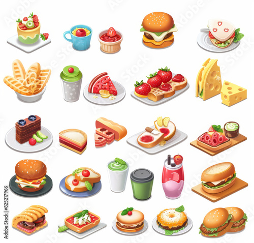 food and dessert icons set isolated on white,generative ai