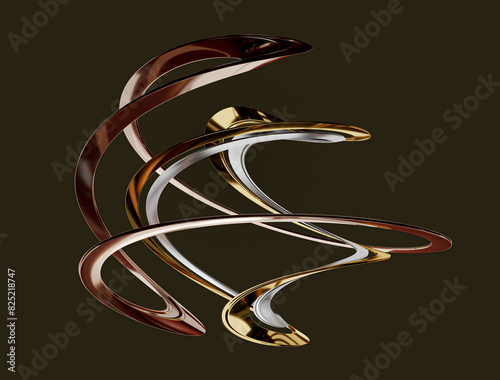 3D render of swirly spiral metallic shapes