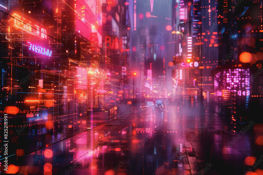 Futuristic cityscape with an abstract background With neon lines connecting the points. Futuristic cityscape with an abstract background With neon lines connecting the points.