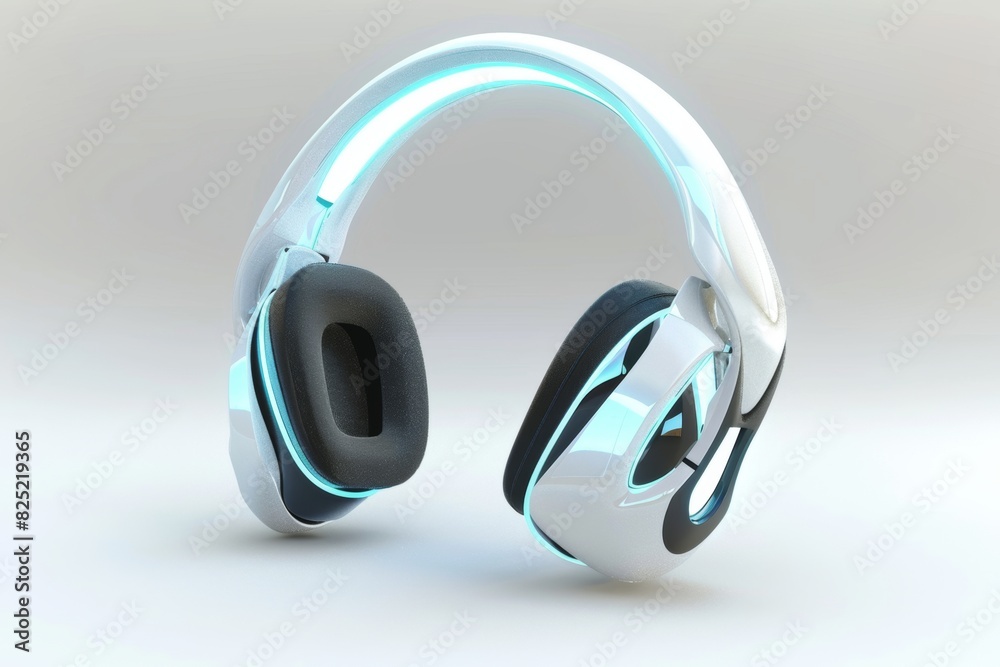 Modern futuristic headphones with sleek design and blue accents, isolated on a white background, perfect for tech and audio-related content. Modern futuristic headphones with sleek design and blue accents, isolated on a white background, perfect for tech and audio-related content.