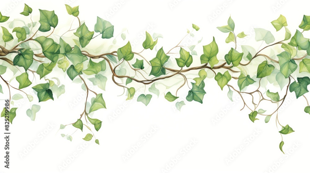 Watercolor painting of a vine with green leaves isolated on white background. Watercolor painting of a vine with green leaves isolated on white background.