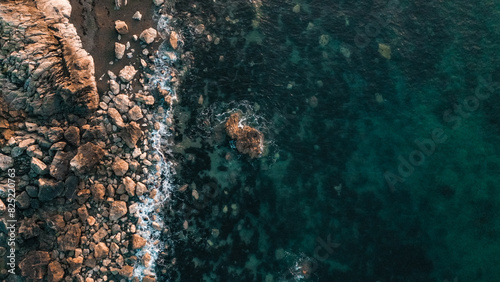 The rocky coastline of the Welsh coast