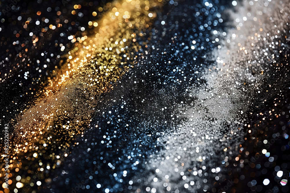 Abstract glitter lights blue, gold and black background. Shiny backdrop with circles, modern design overlay with sparkling glimmers. Abstract glitter lights blue, gold and black background. Shiny backdrop with circles, modern design overlay with sparkling glimmers.