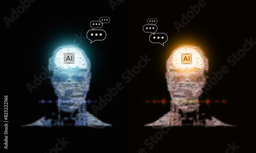 Two AIs talking to each other. Conversation between two artificial intelligences. Interactive conversational ai model.