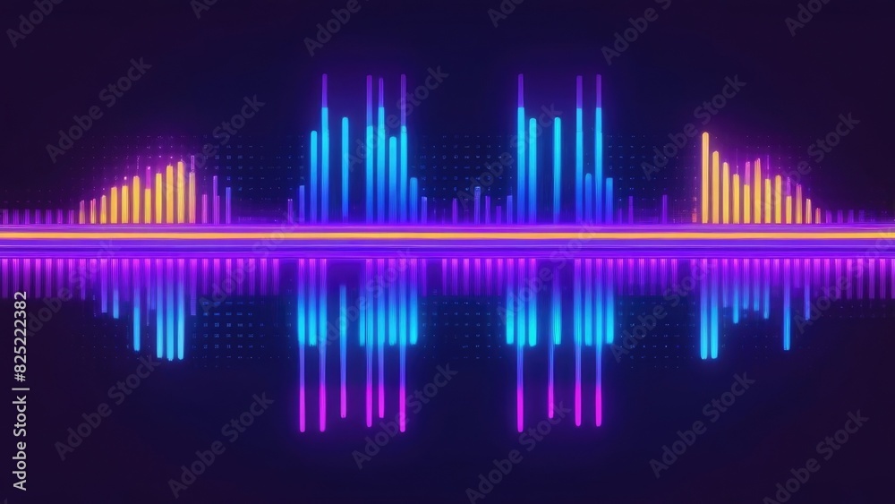 A vibrant sound wave composed of purple, blue, and yellow lines. The image exudes a futuristic and energetic vibe, perfect for modern music visuals, digital art, and dynamic design projects.