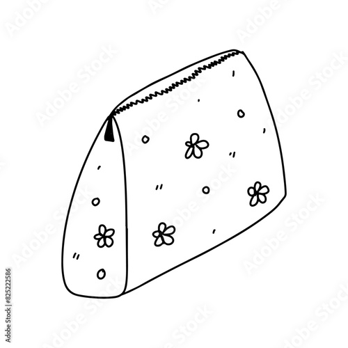 Cosmetic bag. Hand drawn doodle style. Vector illustration isolated on white. Coloring page.