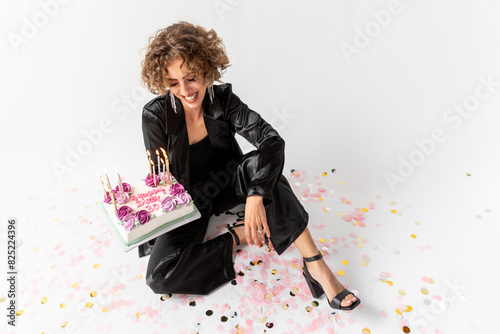 Woman with Birthday Cake photo