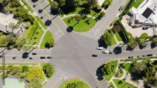 Beverly Hills Aerial 2024 - Top down lowering towards palm trees to reveal streets 