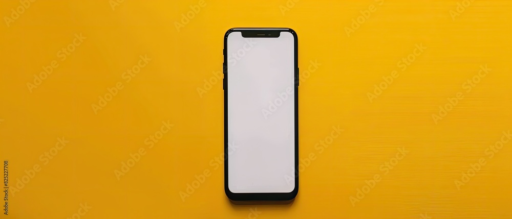 Modern smartphone with blank copyspace on yellow background Modern smartphone with blank copyspace on yellow background