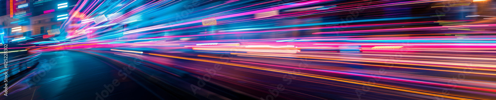 Fastmoving urban landscape illuminated by neon lights at night Fastmoving urban landscape illuminated by neon lights at night