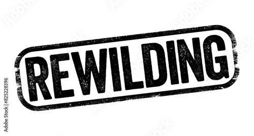 Rewilding - activities are conservation efforts aimed at restoring and protecting natural processes and wilderness areas, text stamp concept background