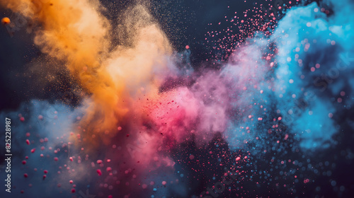 Abstract colored dust explosion on a black background.abstract powder splatted background. photo