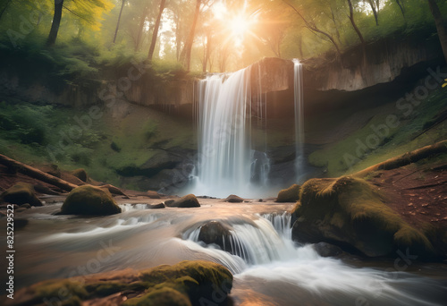 Nature Waterfall in the forest with beautiful weather, nature, wallpaper, beautiful, sunset