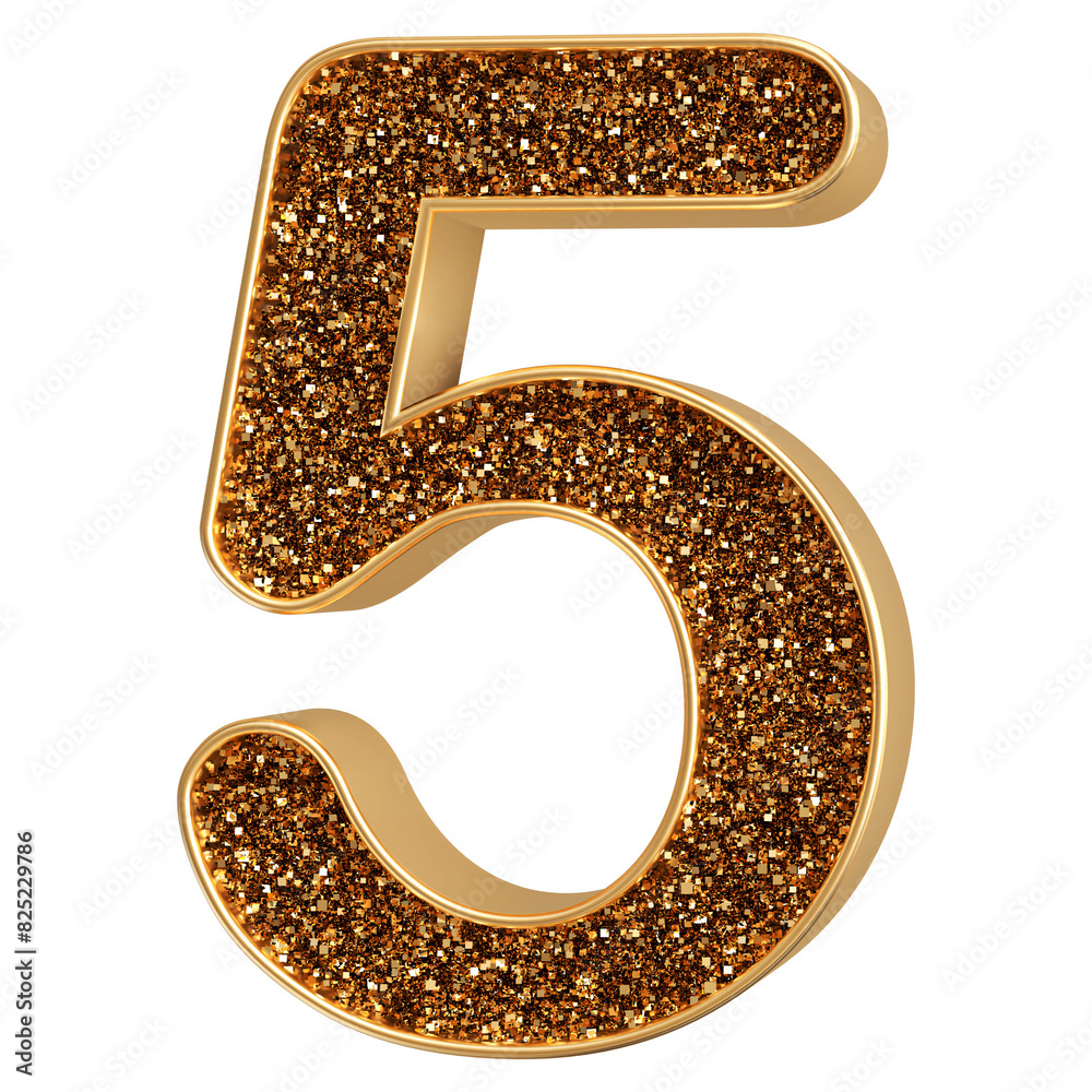 Gold glitter number 5 - 3d render Gold glitter number 5 - 3d render