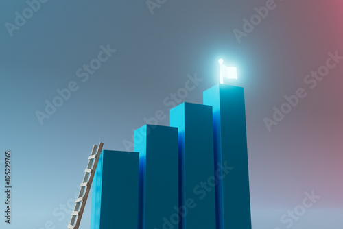 Goal Achievement Bar Graph with Illuminated Flag