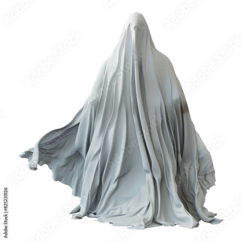 Ghost in white clothes isolated on transparent background.