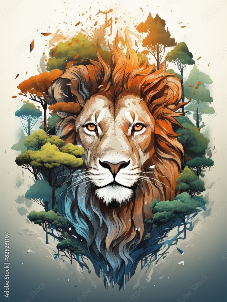 The t-shirt design features a lion