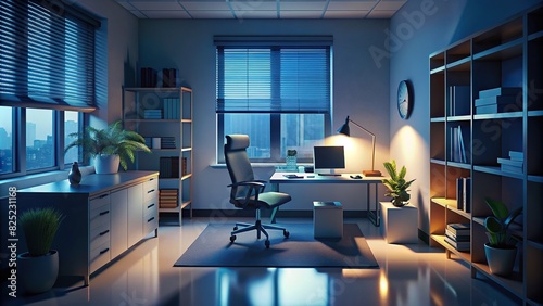 Clean and tidy office workspace with basic furniture and essential decor photo