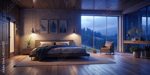 Minimalist bedroom with Scandinavian-inspired design and natural lighting photo