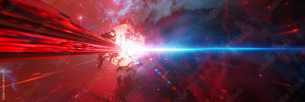 Powerful Red and Blue Light Burst Creating Cosmic Explosion