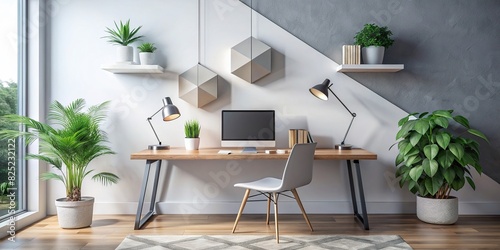 Clean and minimalistic workspace with geometric shapes photo