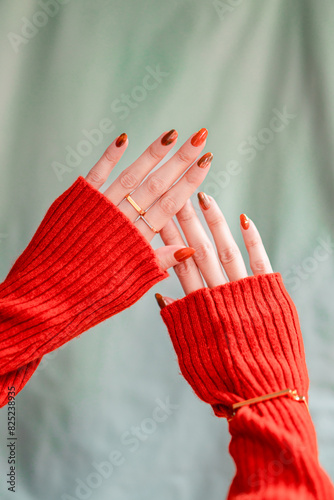 Orange Green Manicure photo