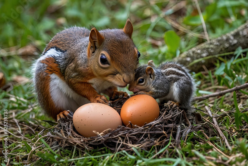 squirrel in the park with eggs