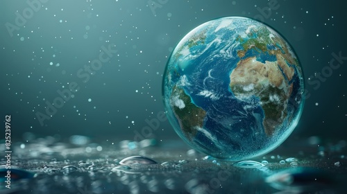 Global Environmental Crisis - Earth in Peril within Transparent Bubble with Climate Change Catastrophes Visible