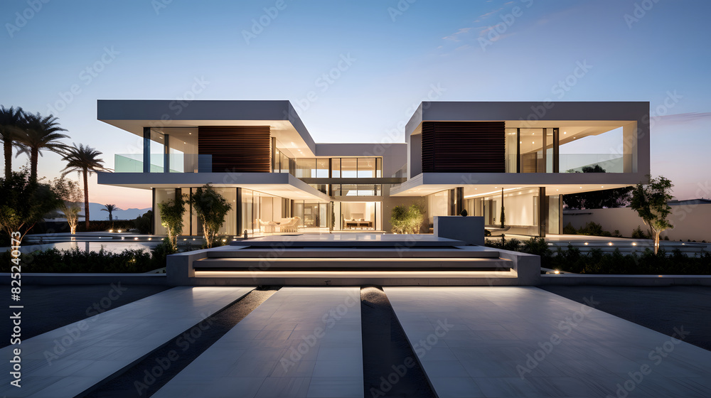 Modern Luxury Villa with Pool at Dusk