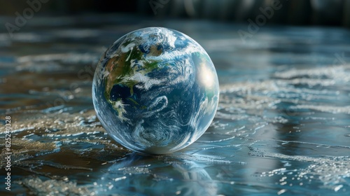 Global Climate Crisis - Earth Encased in Crystal Ball with Storm Systems and Melting Polar Ice Caps