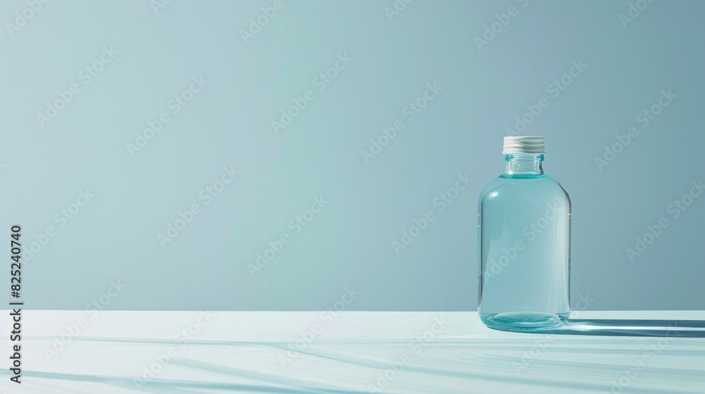 Alcohol gel container against a light blue backdrop Alcohol gel container against a light blue backdrop