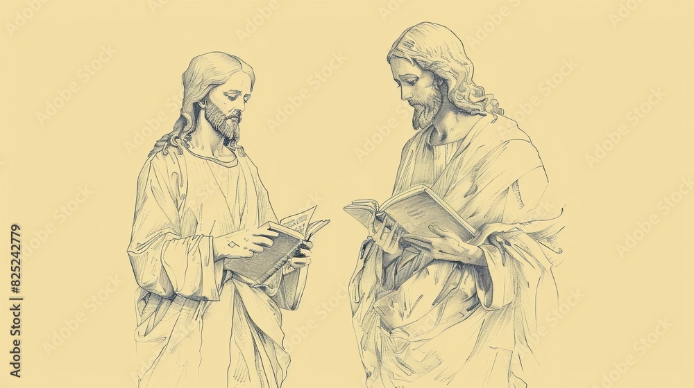 Fototapeta premium Jesus Standing Beside a Person Facing a Difficult Decision, Offering Guidance, Biblical Illustration of Support and Wisdom
