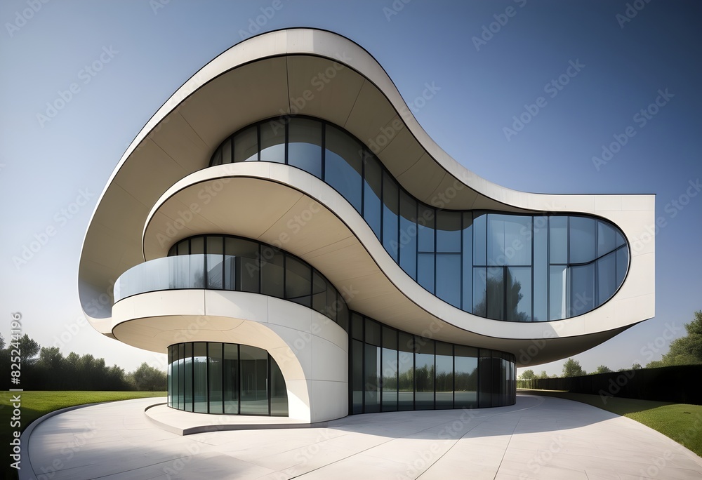 Fototapeta premium Sleek and innovative, modern architecture fuses straight lines with elegant curves seamlessly.
