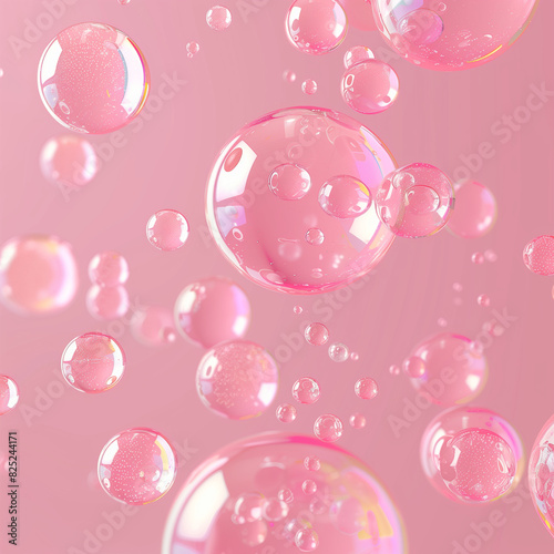 Pink bubbles floating in the air, creating a dreamy and whimsical atmosphere. Concept of playfulness and lightheartedness, as if the bubbles are dancing and floating freely in the sky